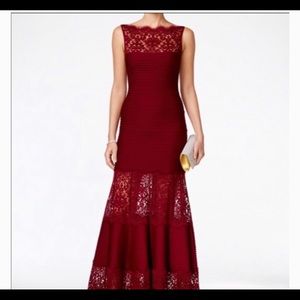 Tadashi Shoji Wine Trumped Dress w Lace Detail